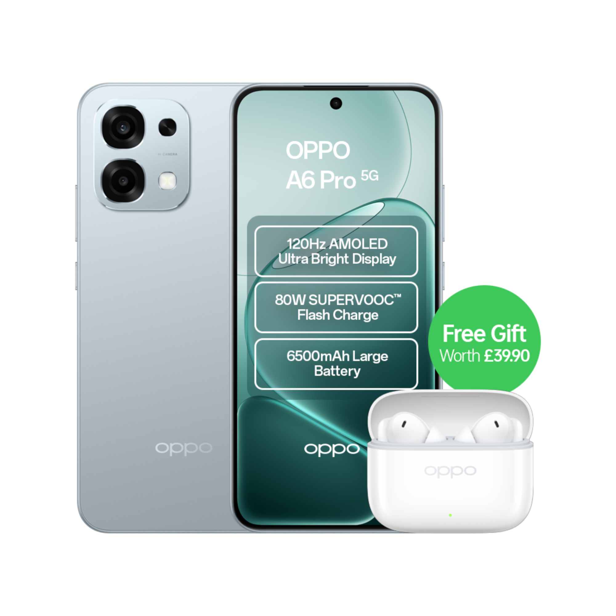Oppo Lunar Titanium A6 Pro 5G Dimensity 6300 8Gb Ram 256Gb Rom 6.57" Amoled Dual Sim Smartphone