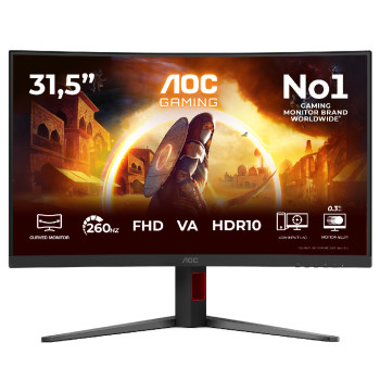 Refurbished AOC C32G4Z 31.5" Full HD VA 260Hz 0.3ms Height Adjustable Curved Gaming Monitor with Speakers