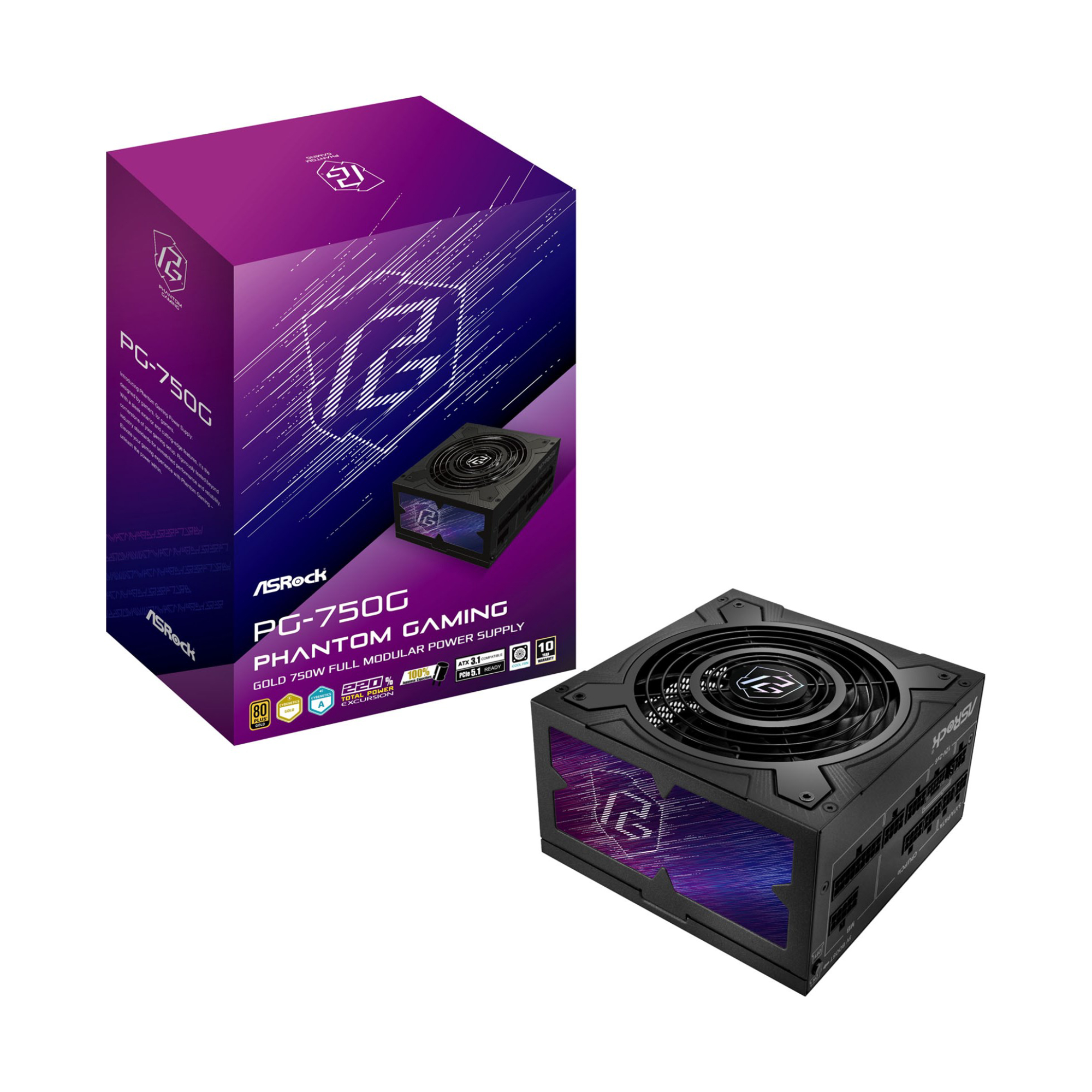 Asrock Phantom Gaming 750G 750W ATX 3.1 80 PLUS Gold PSU Power Supply