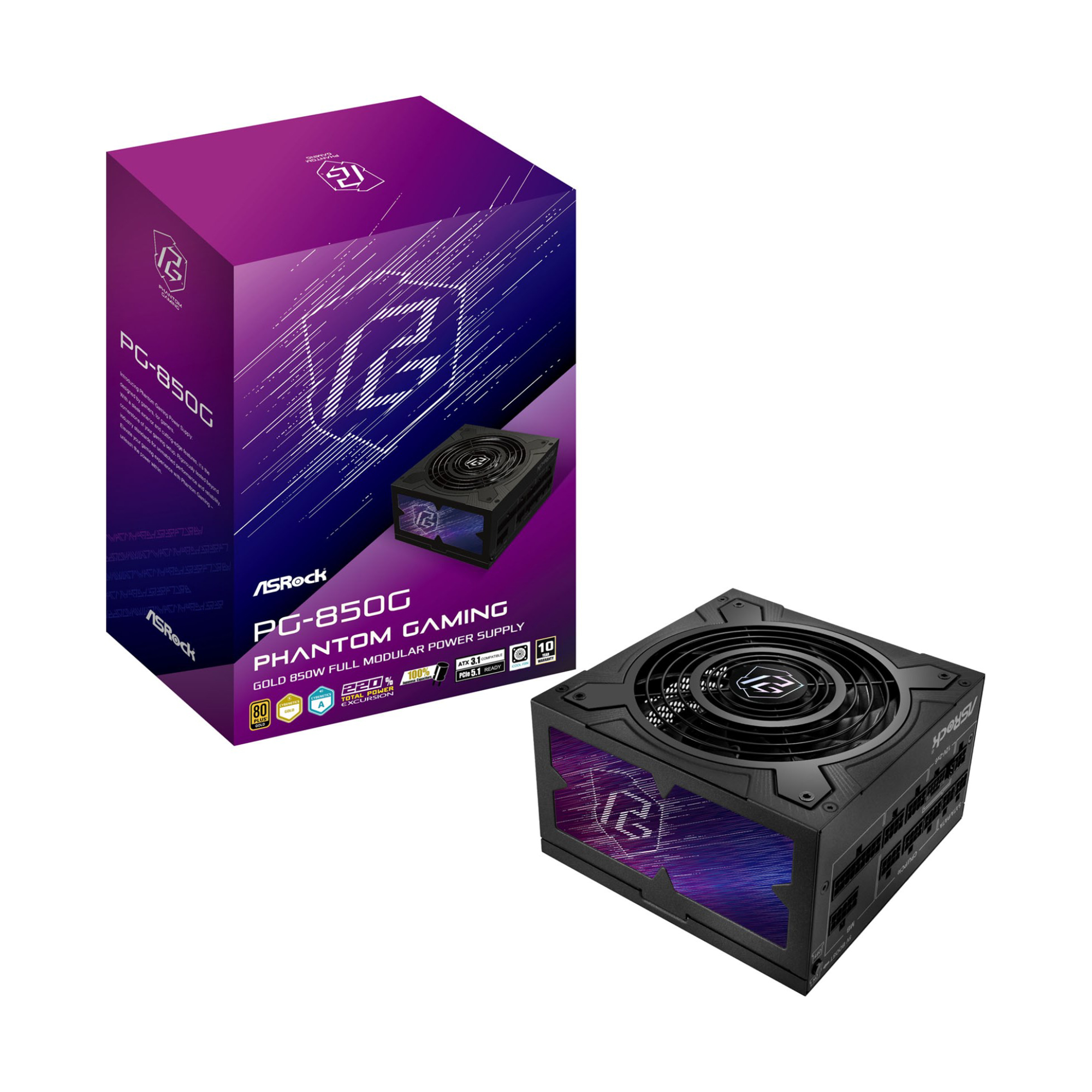 Asrock Phantom Gaming 850G 850W ATX 3.1 80 PLUS Gold PSU Power Supply