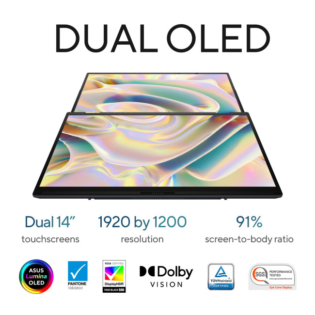 ASUS ZenBook Duo UX8406CA-QL135W Hybrid Intel Core Ultra 7 255H 16GB RAM 1TB SSD 14" Touchscreen WUXGA Windows 11 Home 2-in-1 Laptop
