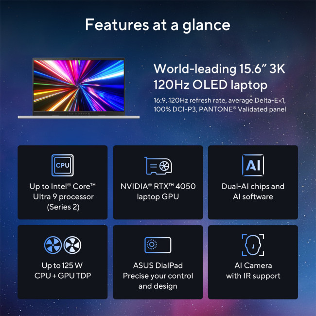 Refurbished ASUS VivoBook Pro 15 OLED N6506CU Intel Core Ultra 9 285H 16GB RAM 1TB SSD 15.6" RTX 4050 Windows 11 Home Laptop