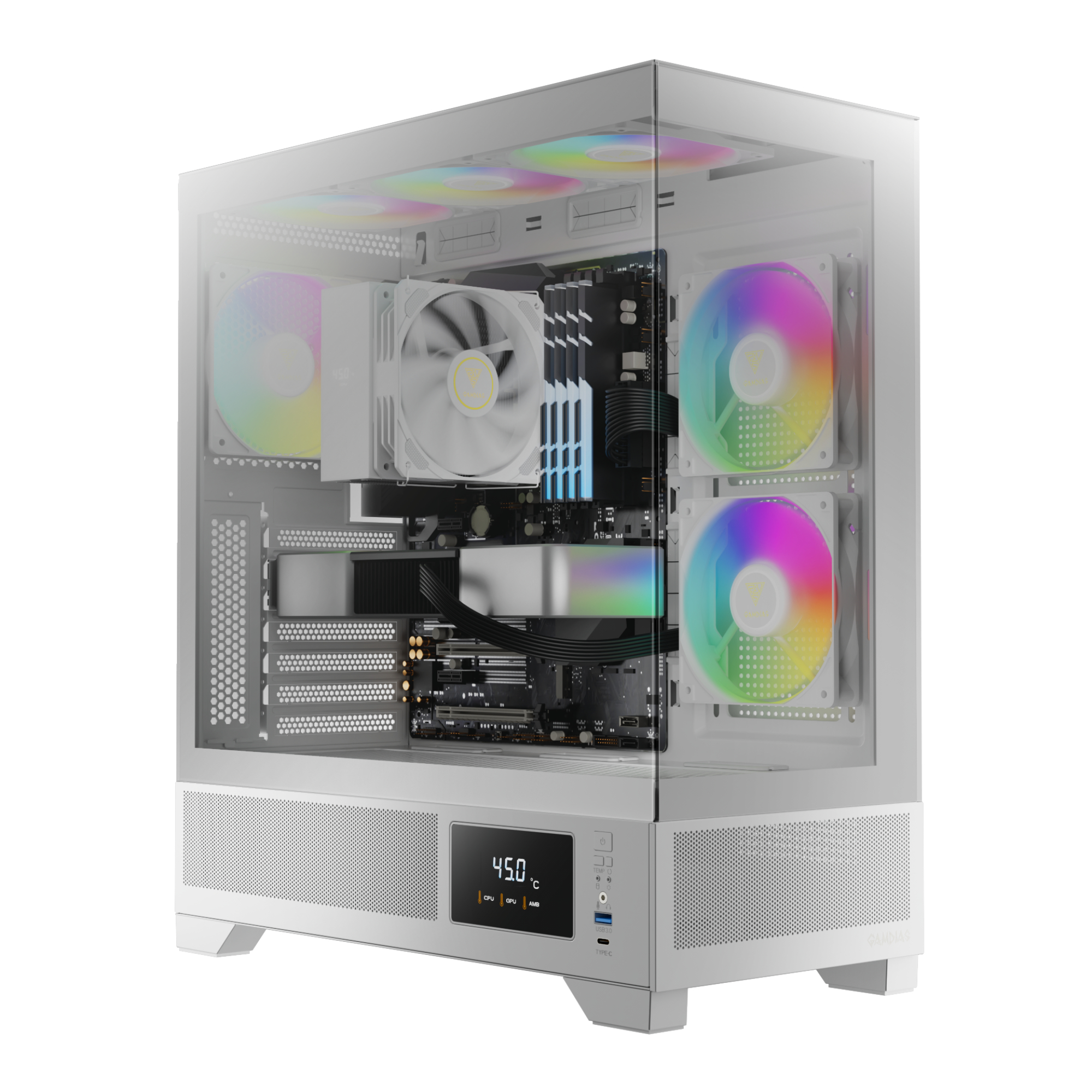 Gamdias White Atlas M1 Wh Mid Tower Atx Gaming Pc Case With 3 X Rgb Fans