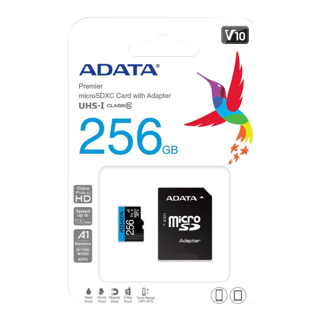 ADATA Premier 256GB Micro SDXC UHS-I Class 10 Memory Card with SD Adapter