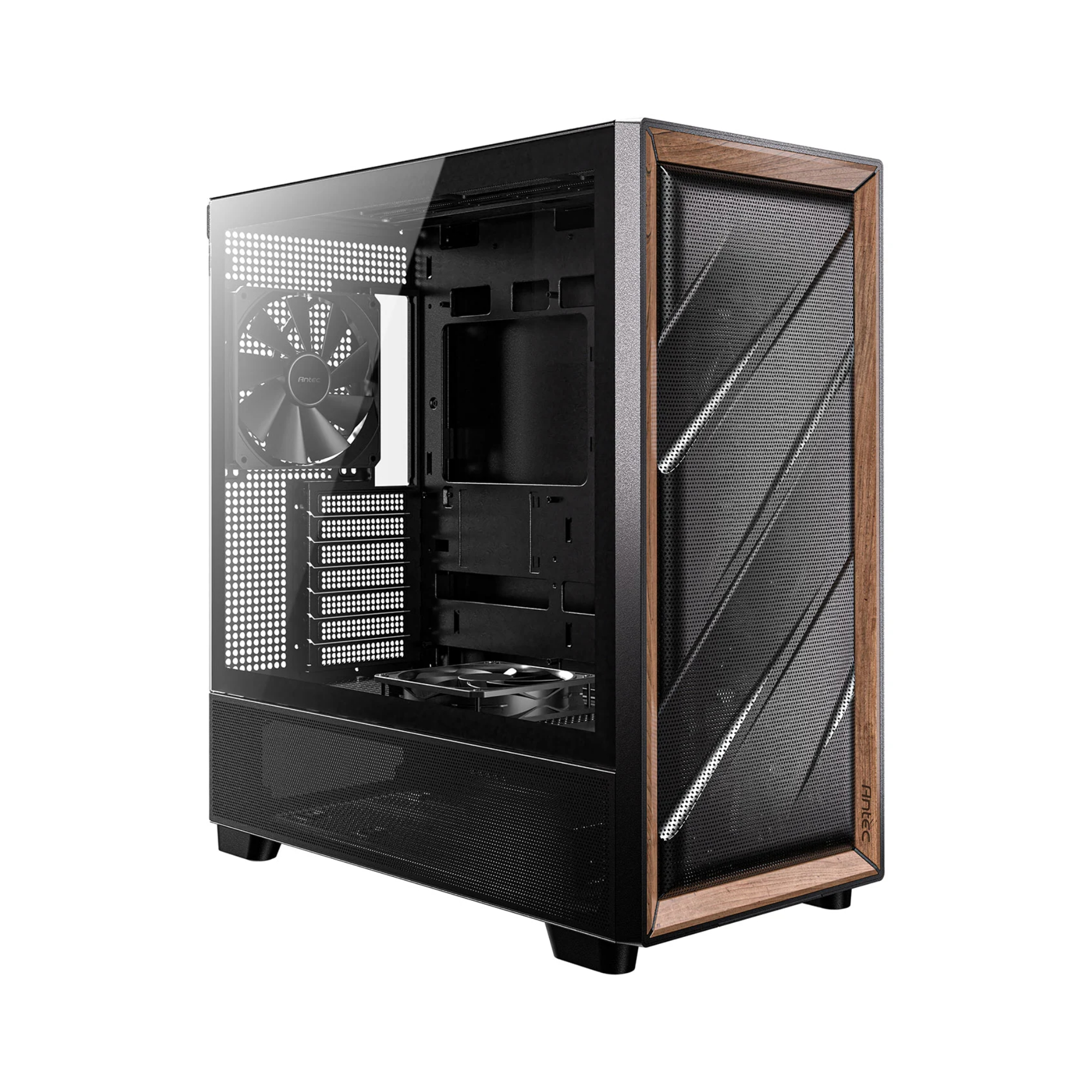 Antec Flux Wood Tempered Glass Mid Tower Gaming PC Case - Black