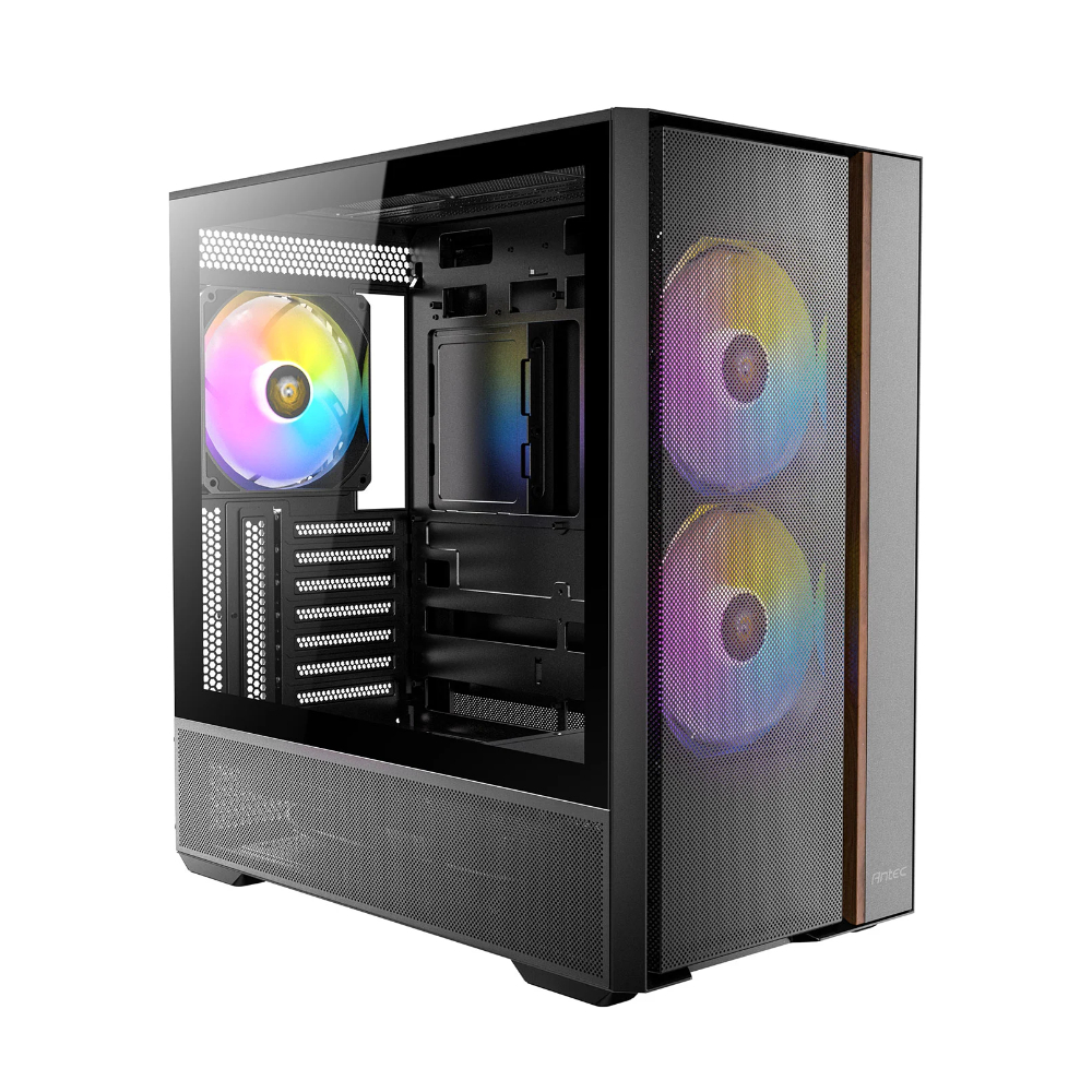 Antec Flux Rear Wood Tempered Glass Mid Tower Gaming PC Case - Black