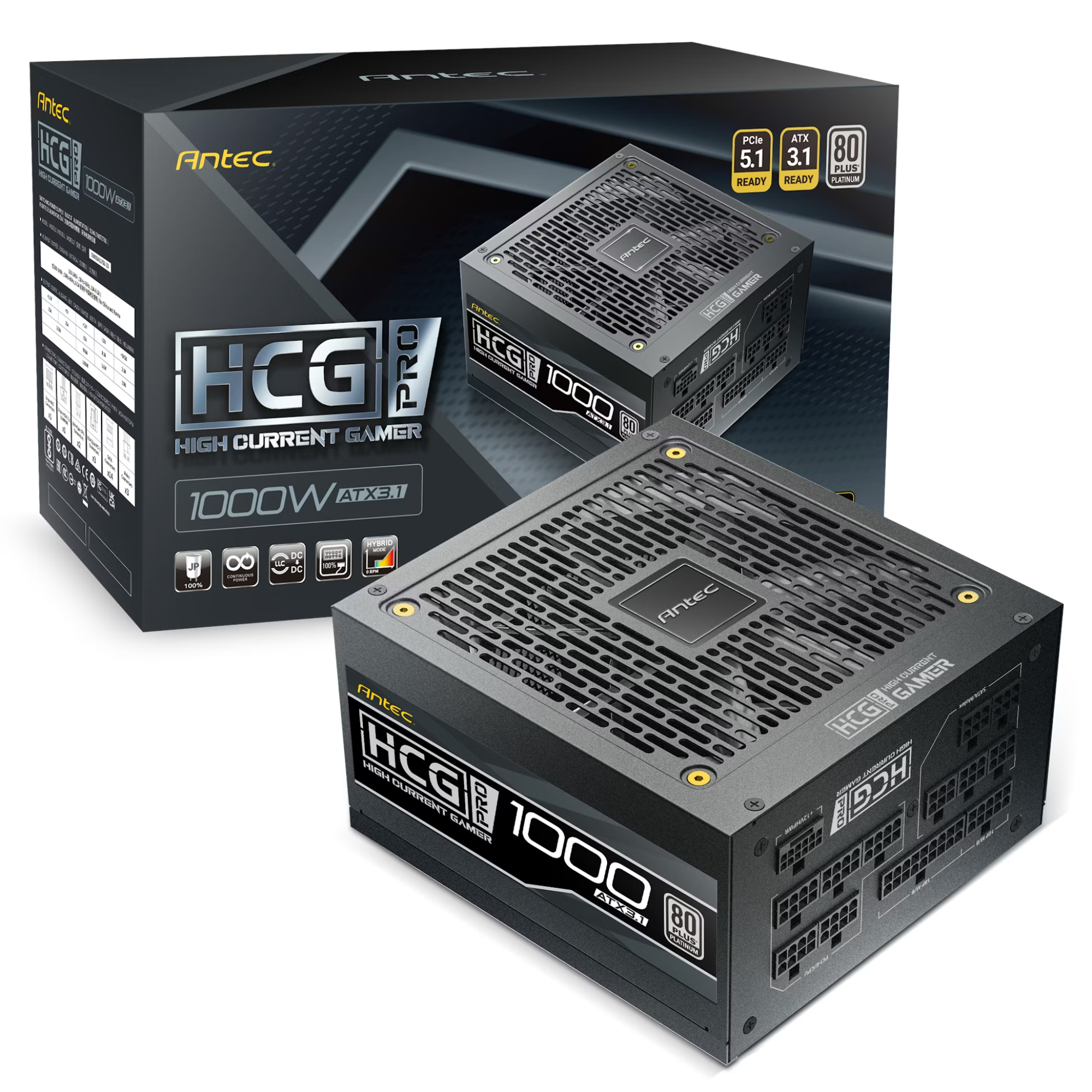Antec Black High Current Gamer Hcg1000 Pro Atx 3.1 1000W 80Plus Platinum Psu Power Supply