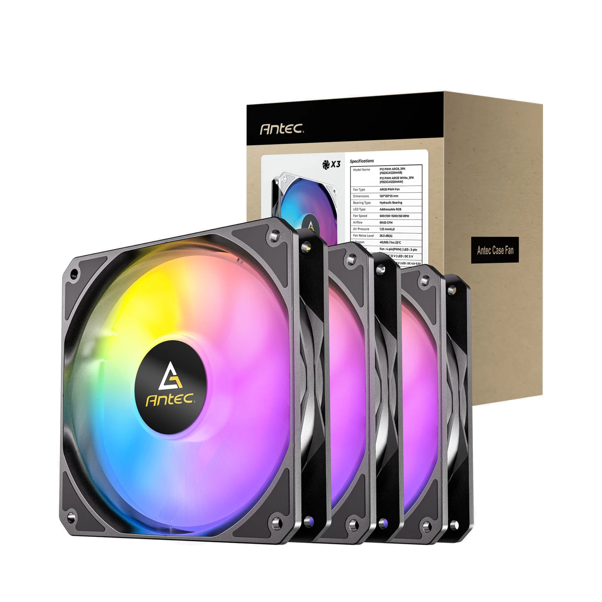 Antec Black P12 120 Argb Hydraulic Bearing Computer Case Fan 3 Pack