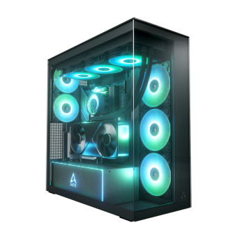 Arctic Xtender ARGB Mirror Tempered Glass w/ Vertical Mount Mid Tower PC Case - Black