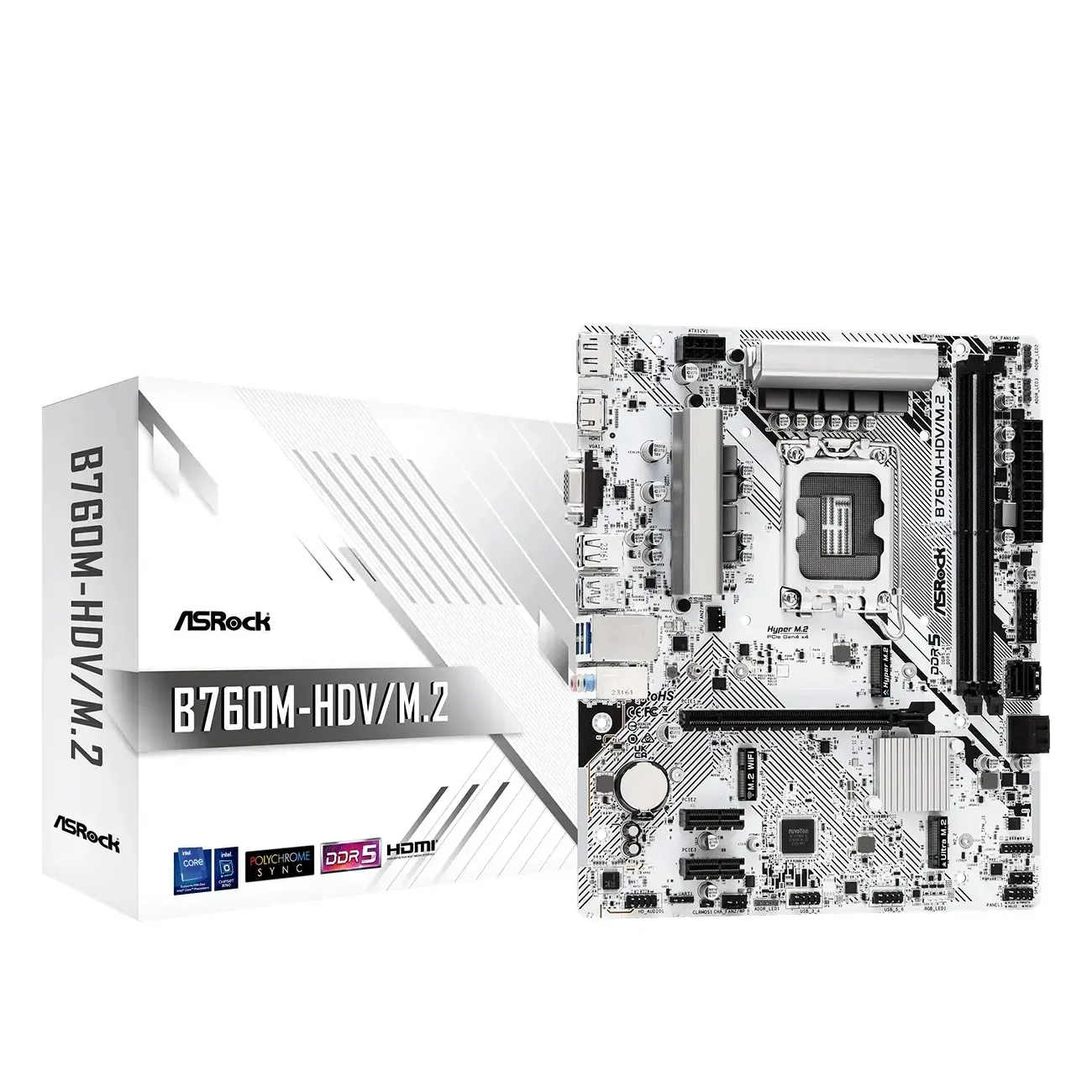 Refurbished Asrock B760M-HDV/M.2 DDR5 LGA 1700 Micro-ATX Motherboard - White