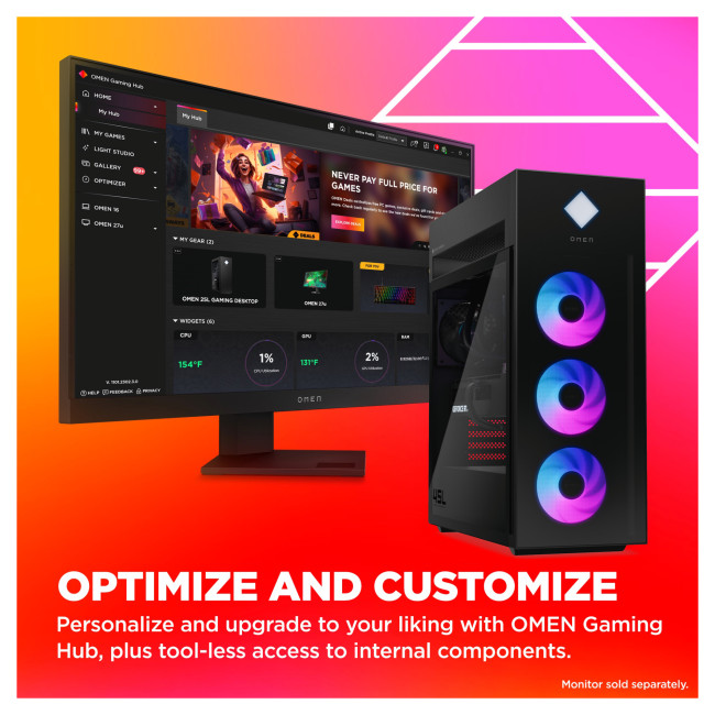 HP OMEN 45L GT22-3003na Intel Core Ultra 9 285K 64GB RAM 4TB SSD NVIDIA GeForce RTX 5090 Windows 11 Home Gaming Tower PC