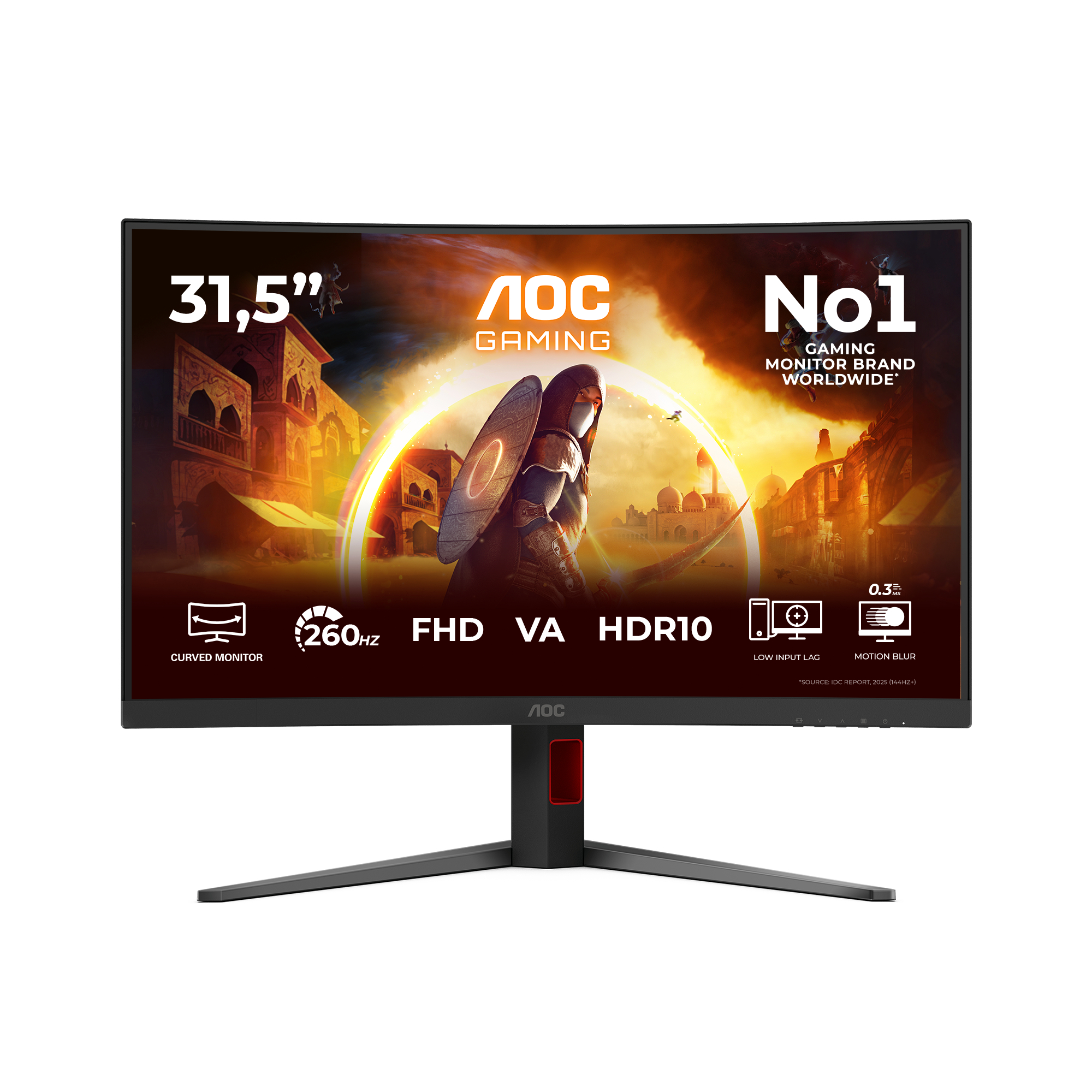 Aoc Black | Red C32g4z 31.5" Full Hd Va 260Hz 0.3Ms Height Adjustable Curved Gaming Monitor With Speakers