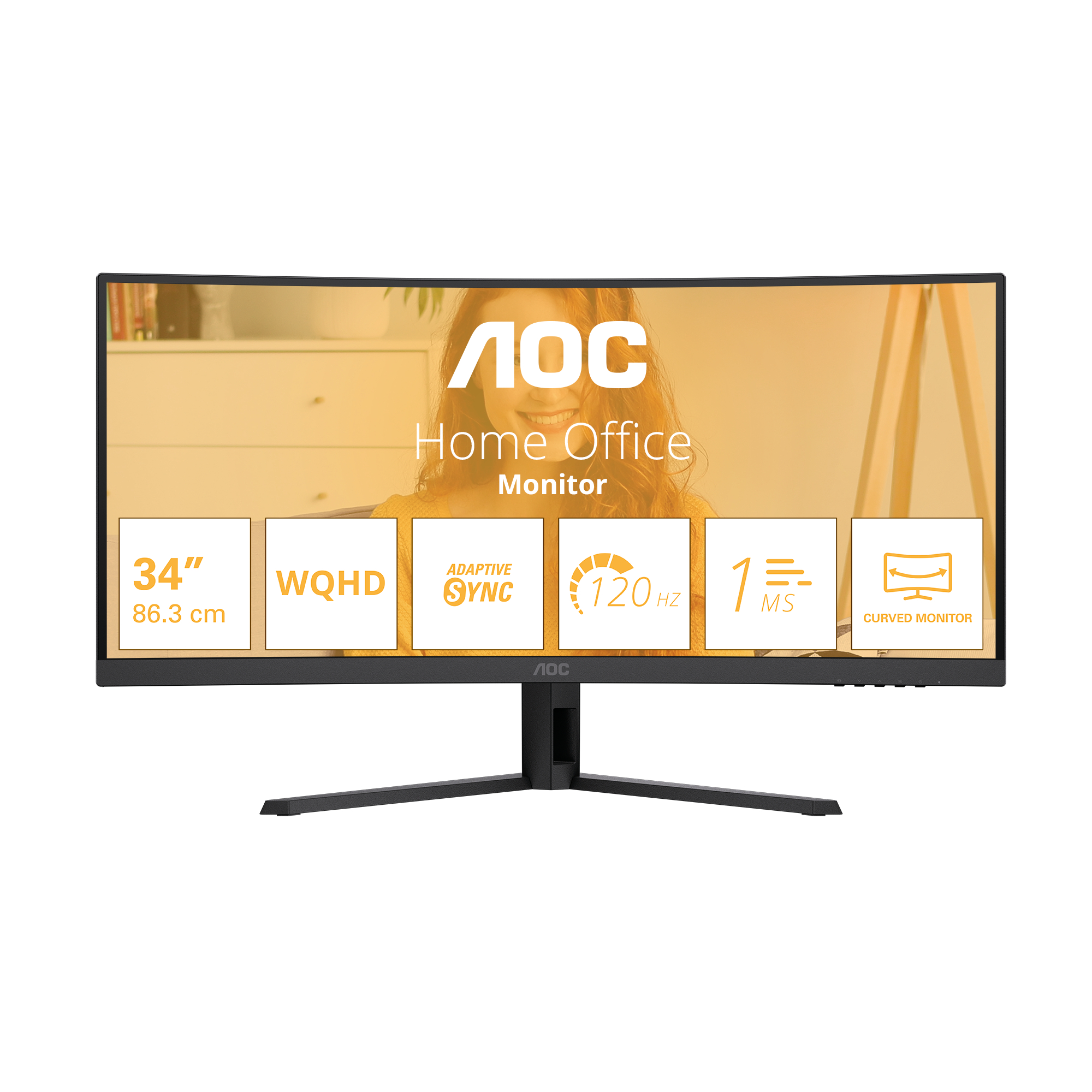 Aoc Black Cu34b3e 34" Quad Hd Va 120Hz 1Ms Hdr10 Ultrawide Curved Monitor With Speakers