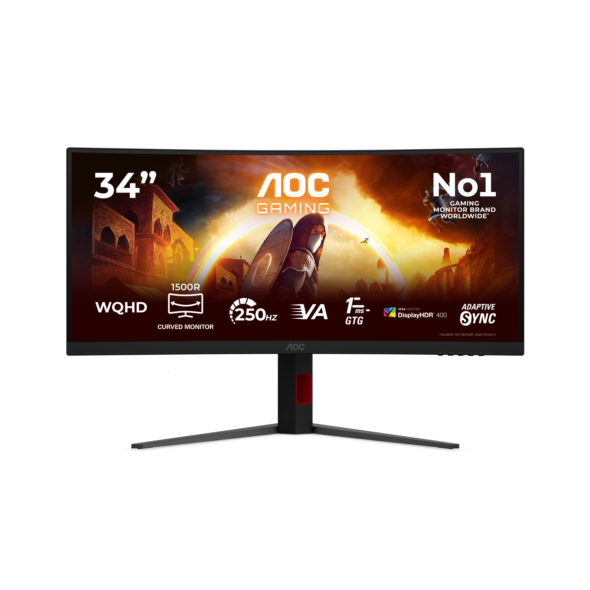 AOC AGON CU34G4ZCA 34" Ultrawide Quad HD Fast VA 250Hz 0.3ms Height Adjustable Curved Gaming Monitor with Speakers