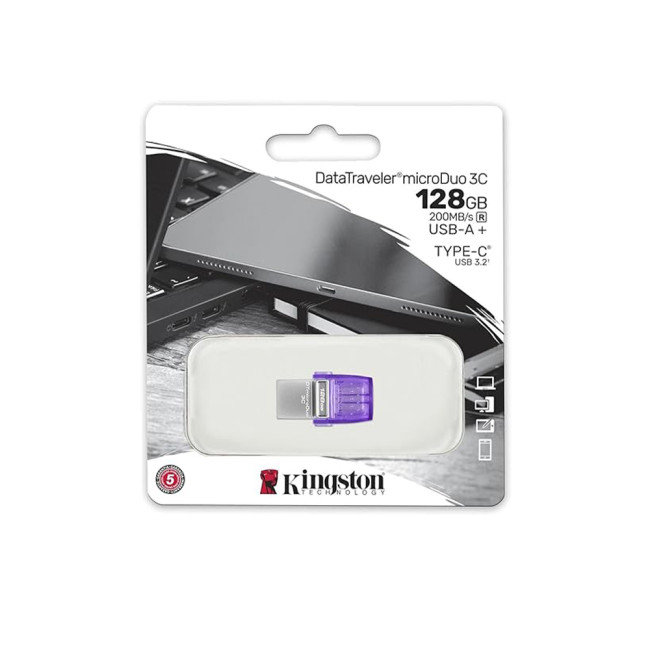 Kingston Technology DataTraveler microDuo USB Flash Drive 128GB USB Type-A / USB Type-C 3.2 - Purple