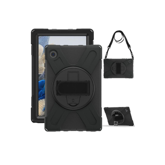 eSTUFF AUSTIN Defender Case with Hand Strap for Samsung Galaxy Tab A8 10.5 - Black