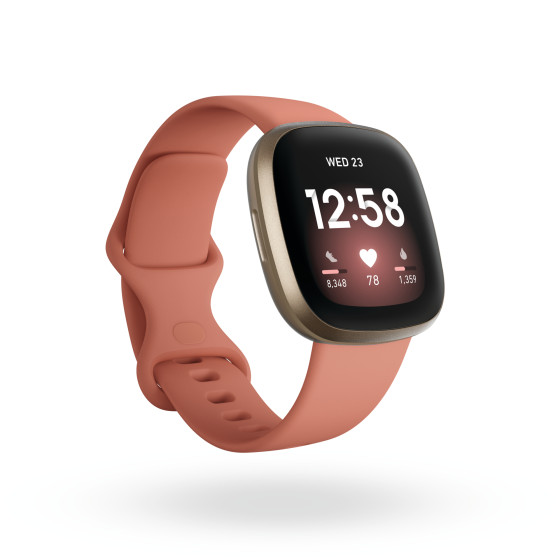 Fitbit Versa 3 Smartwatch Touchscreen AMOLED display, GPS, Wi-Fi, Pink clay