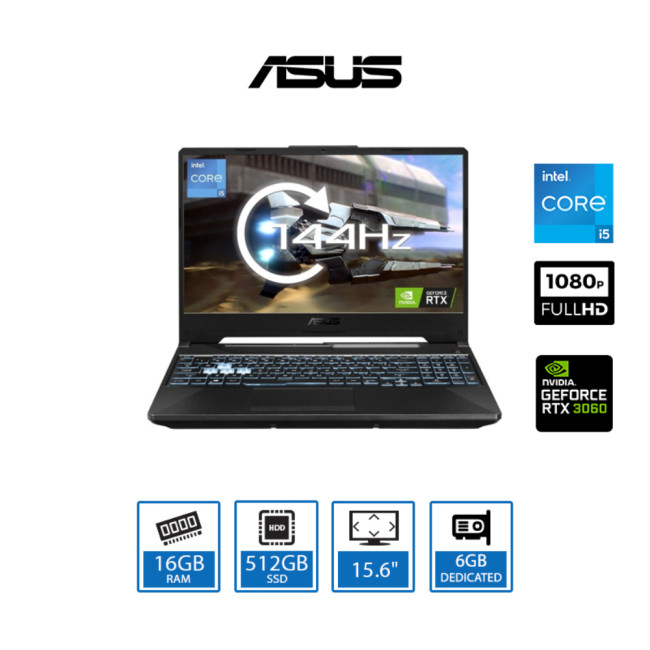 ASUS TUF Gaming F15 Laptop Intel Core i5-11400H 2.7 GHz 16GB DDR4 RAM 512GB M.2 SSD 15.6" FHD IPS NVIDIA GeForce RTX 3060 6GB GDDR6 Graphics Windows 11 Home - FX506HM-HN016W