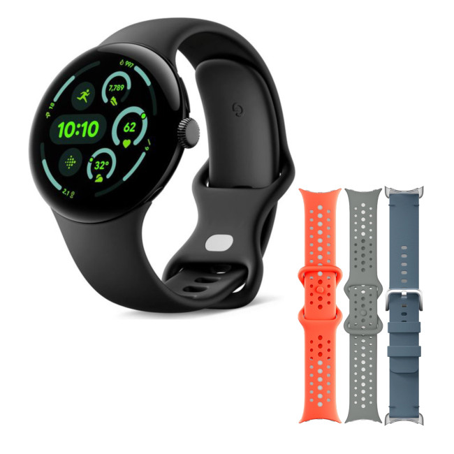 Google Pixel Watch 3 45mm Qualcomm Cortex M33 32GB Wifi Black Smartwatch with Additional Bands Bundle