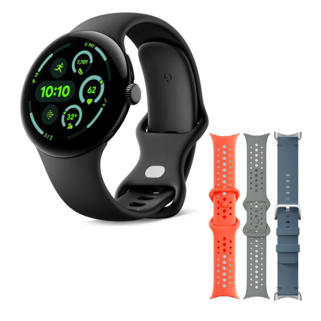 Google Pixel Watch 3 45mm Qualcomm Cortex M33 32GB Wifi Black Smartwatch with Additional Bands Bundle
