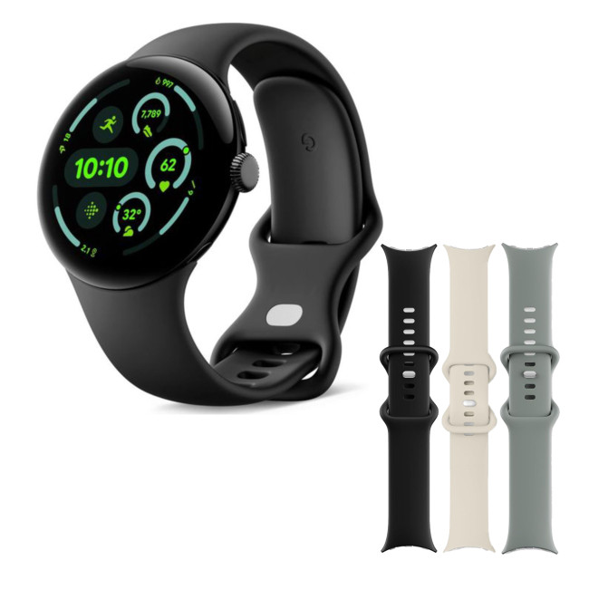 Google Pixel Watch 3 45mm Qualcomm Cortex M33 32GB Wifi Black Smartwatch with Additional Bands Bundle
