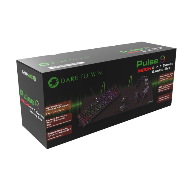 GameMax Pulse 4-in-1 Mechanical Keyboard Mouse Headset Mouse Pad Combo Kit