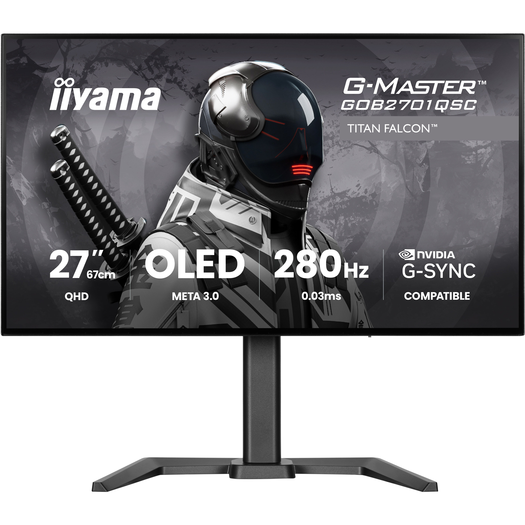 iiyama G-Master GOB2701QSC-B1 27" Quad HD META3 OLED 280Hz 0.03ms USB-C Height Adjustable Gaming Monitor with Speakers - Black