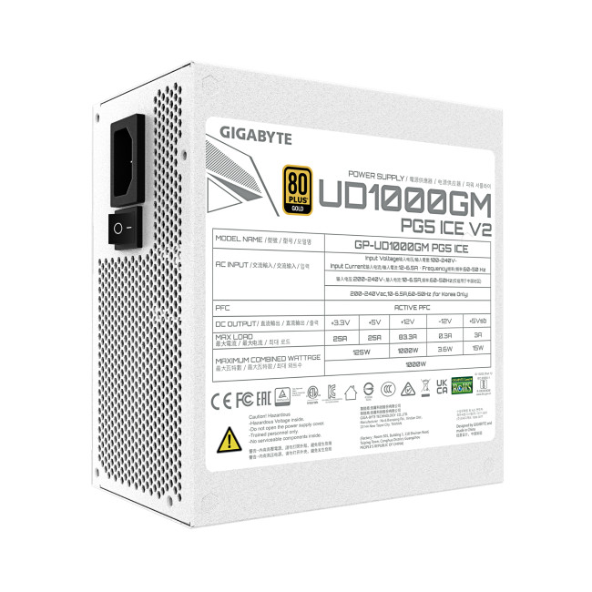 Gigabyte UD1000GM PG5 ICE 1000W ATX 3.1 80 PLUS Gold PSU Power Supply - White