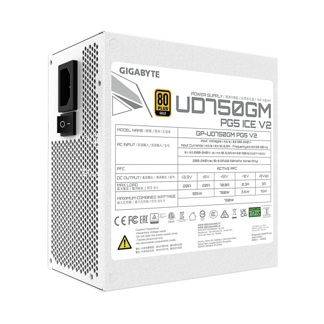 Gigabyte UD750GM PG5 ICE 750W ATX 3.1 80 PLUS Gold PSU Power Supply - White