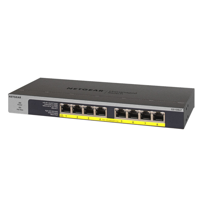 NETGEAR ProSAFE GS108LP Unmanaged Gigabit Ethernet 8 Ports Network Switch - Black