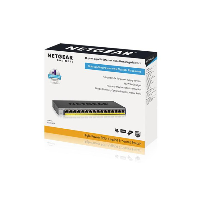 NETGEAR GS116PP Unmanaged Gigabit Ethernet 16 Ports Network Switch - Black