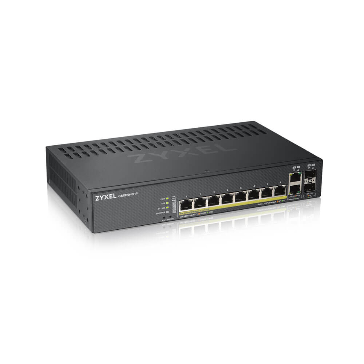 Zyxel Black Gs1920-8Hpv2 8-Port Layer 2 Smart Managed Poe Switch With 2 Uplink Ports