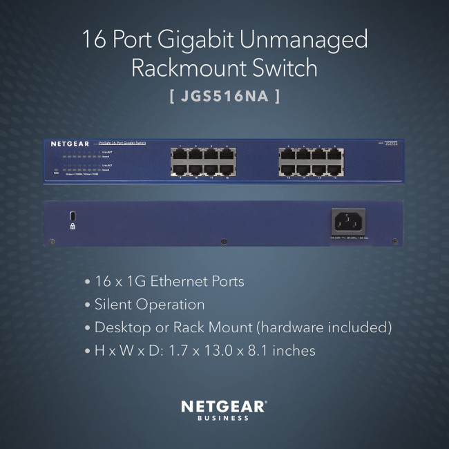 NETGEAR ProSafe JGS516 Gigabit Ethernet Switch 16x 10/100/1000 - Blue