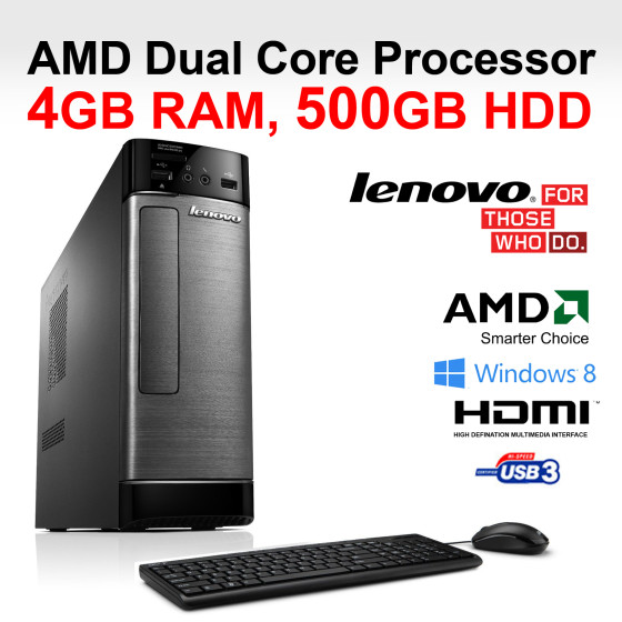 Lenovo H505s VEU1OUK Cheapest Desktop PC AMD Dual Core 4GB RAM 500GB HDD Win 8