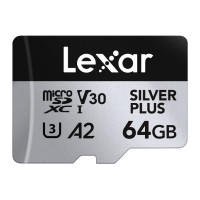 Lexar 64GB Professional Silver Plus microSDXC UHS-I, up to 205MB/s read 100MB/s write, U3 V30 A2, Black Silver Memory Card