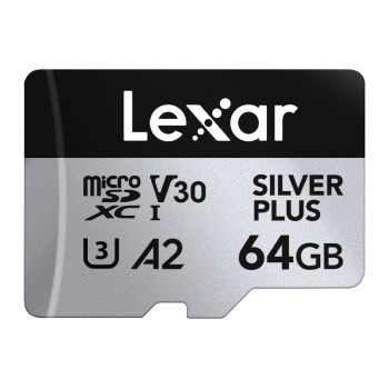 Lexar 64GB Professional Silver Plus microSDXC UHS-I, up to 205MB/s read 100MB/s write, U3 V30 A2, Black Silver Memory Card