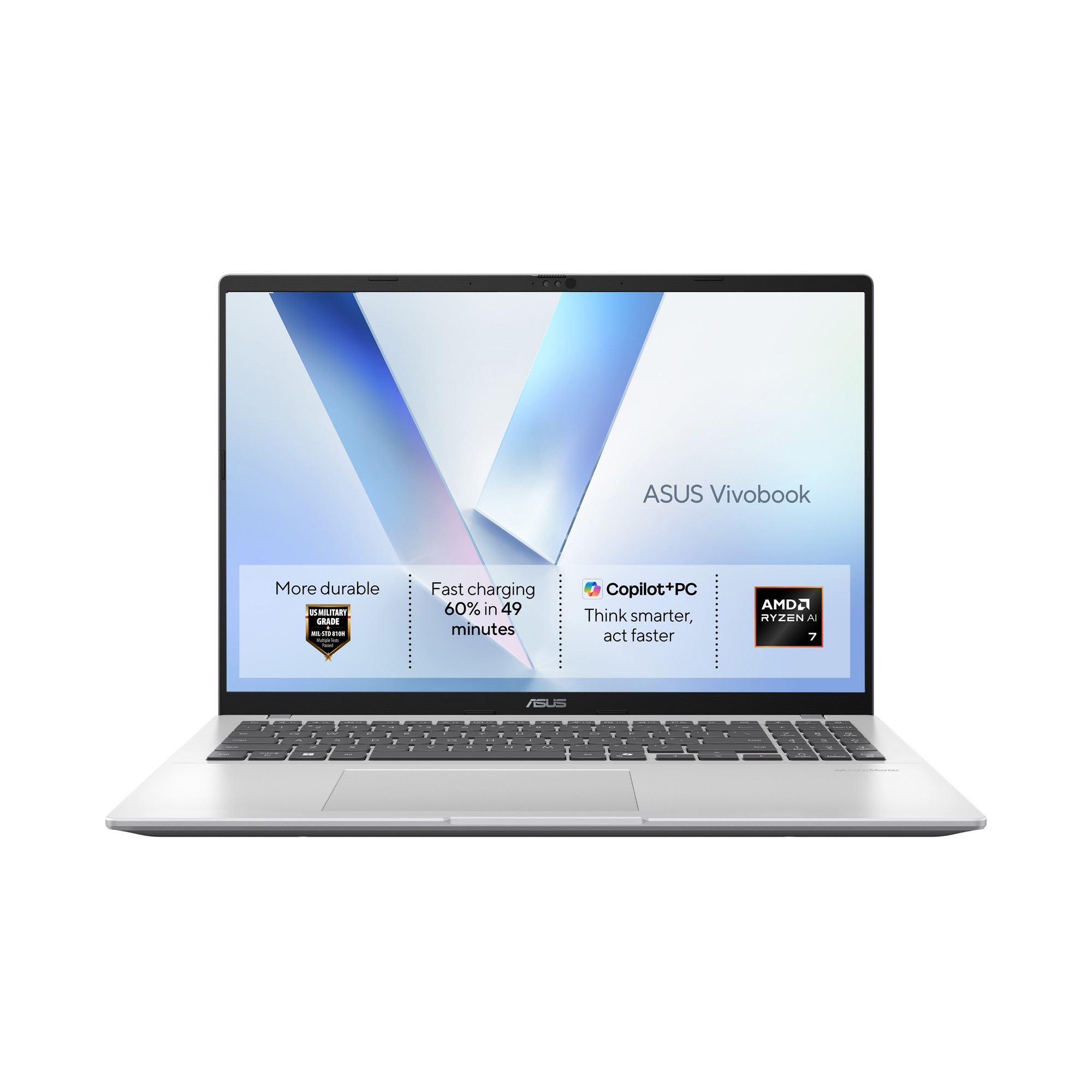 ASUS Vivobook 16 M1607GA 16" WUXGA IPS 16GB RAM 512GB Storage AMD Ryzen AI 7 445 Windows 11 Home Laptop - Cool Silver