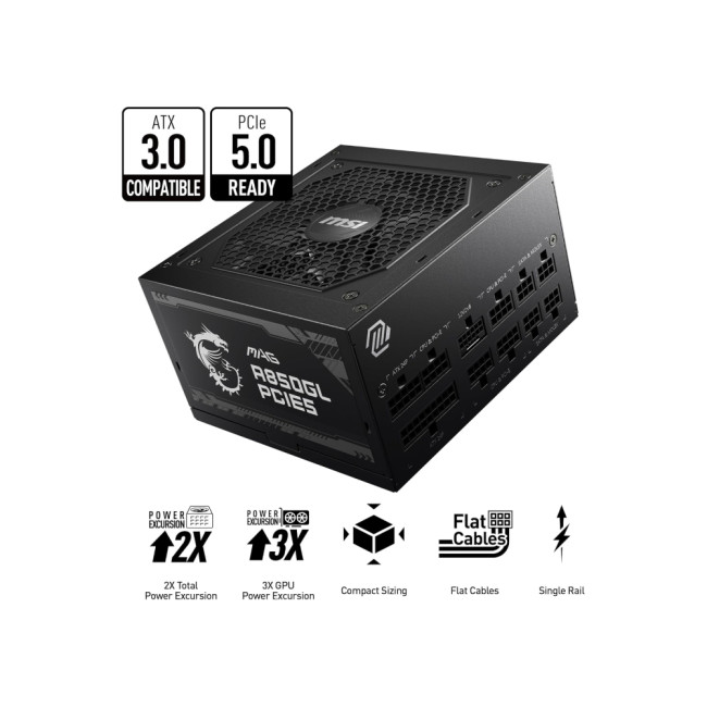 MSI MAG A850GL 850W ATX 3.0 Full Modular 80+ Gold PCIe 5.0 Compact Power Supply
