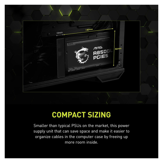 MSI MAG A850GL 850W ATX 3.0 Full Modular 80+ Gold PCIe 5.0 Compact Power Supply