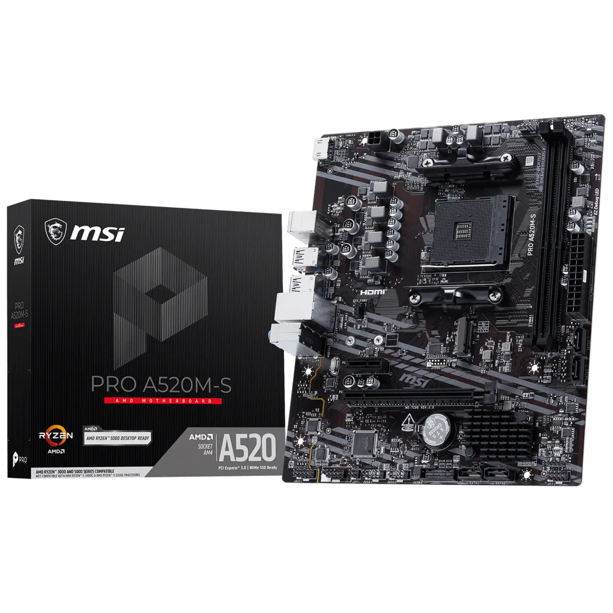 MSI PRO A520M-S AMD AM4 Socket DDR4 Micro-ATX Motherboard - Black
