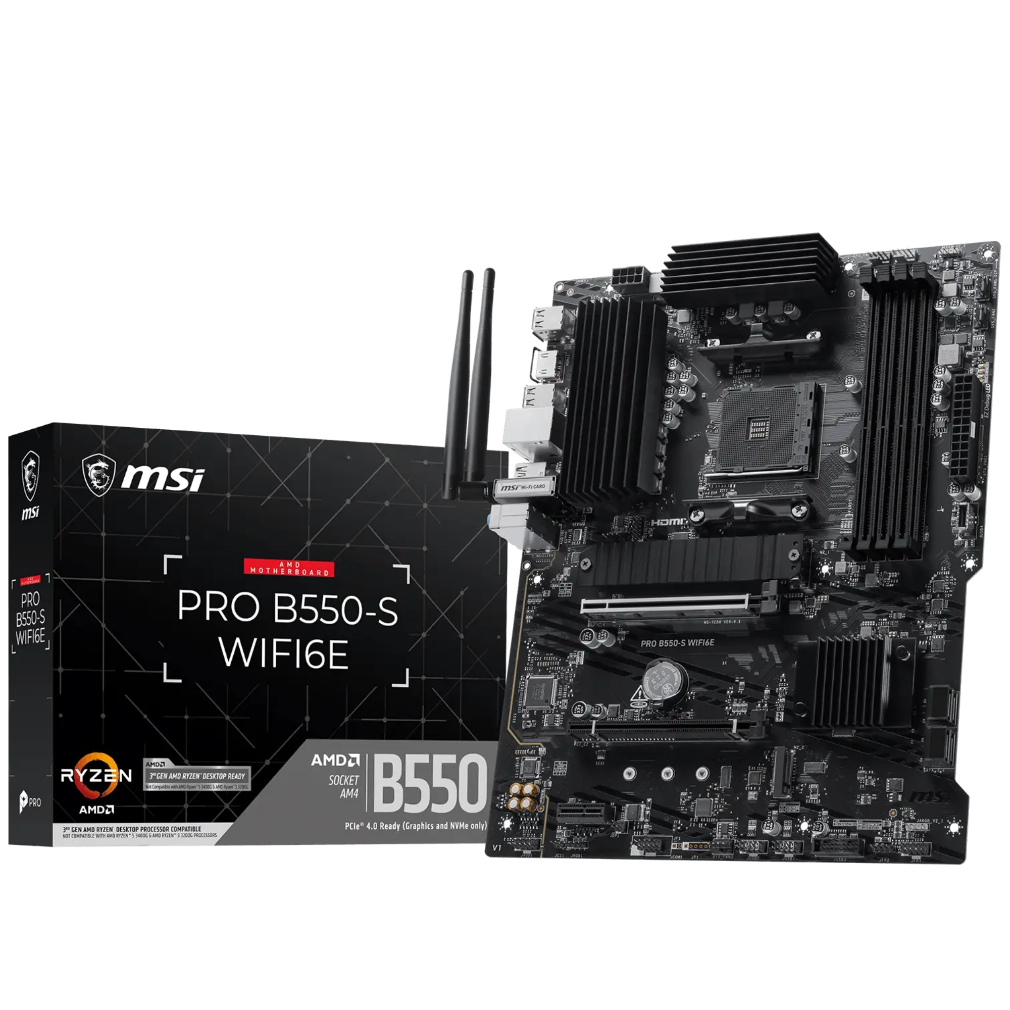 MSI PRO B550 WIFI6E AMD AM4 Socket DDR4 ATX Motherboard - Black