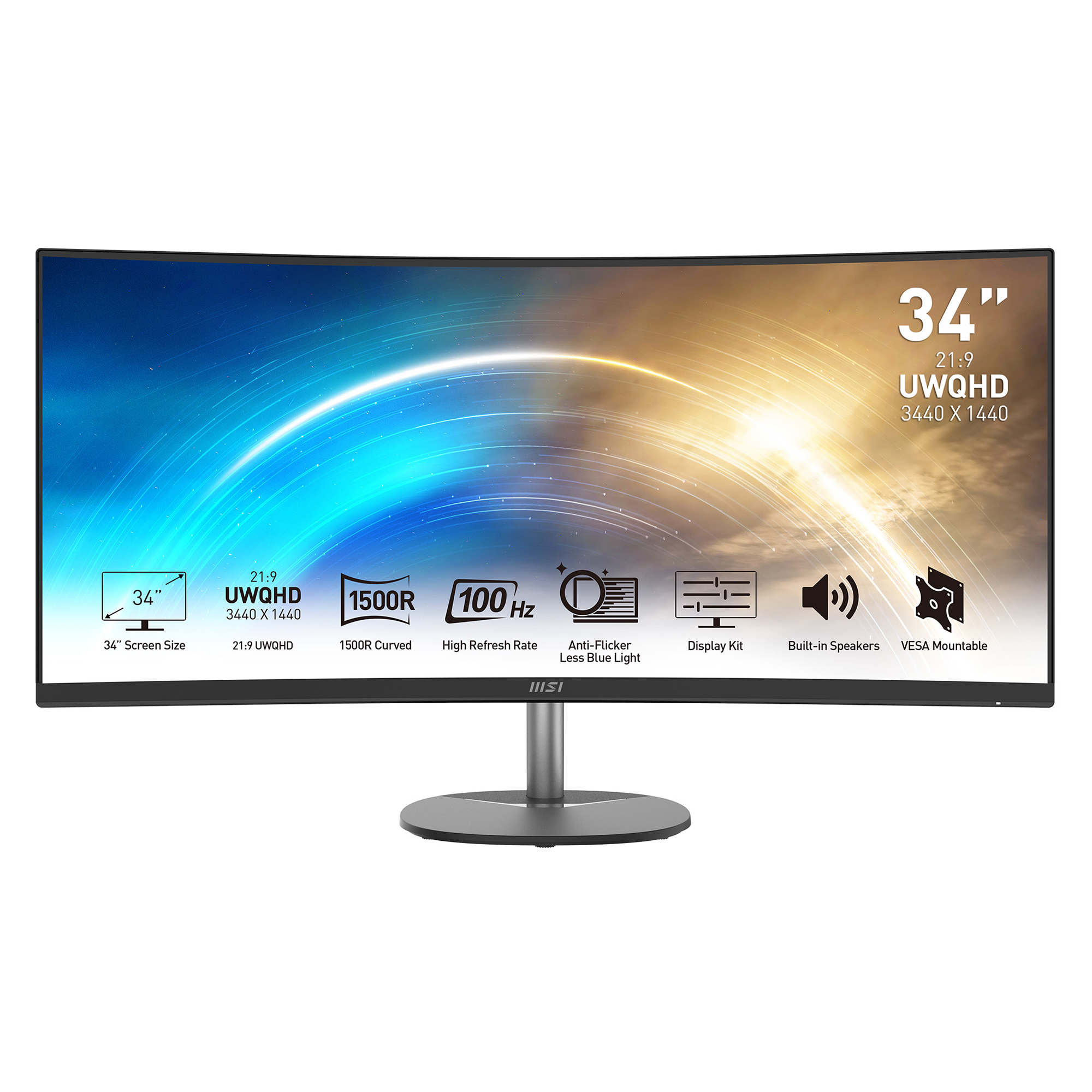 New Open Box Monitor MSI PRO MP341CQ 34" Curved Ultrawide QHD 100Hz Freesync Monitor with Speakers
