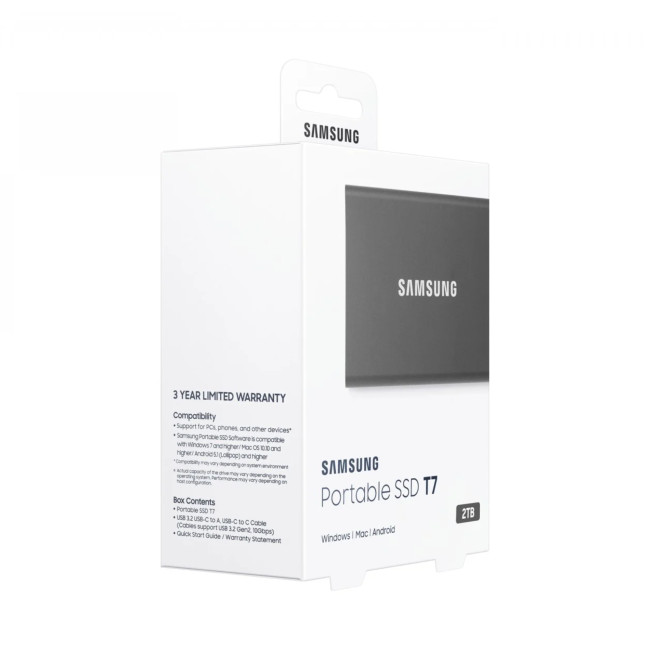 Samsung T7 2TB USB 3.2 Gen2 Type-C Portable SSD - Grey