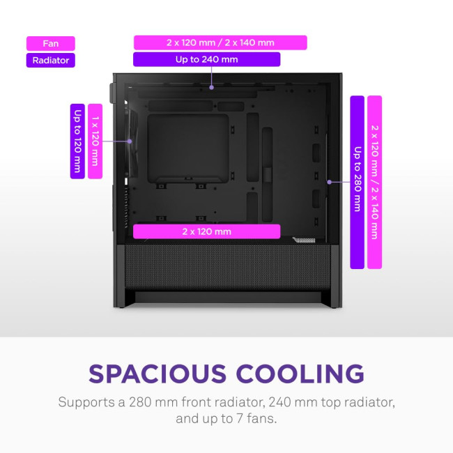 NZXT H3 Flow Tempered Glass Micro-ATX Gaming PC Case Black