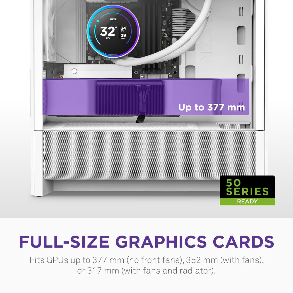 NZXT CC-H31FW-01 H3 Flow Micro-ATX TG Gaming PC Case Wht