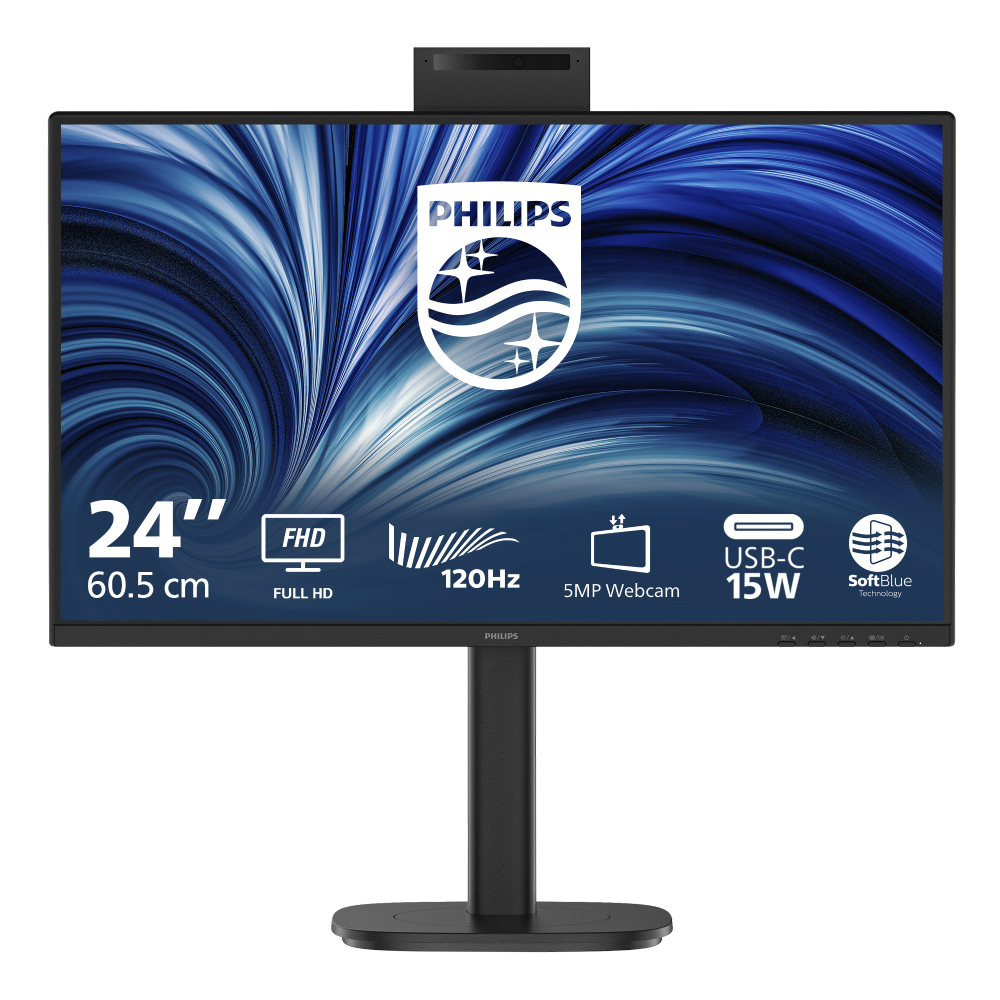 Refurbished Philips 24B2N3200JH 23.8" IPS W-LED Full HD Height Adjustable Business Monitor with Built-in Camera and Speakers
