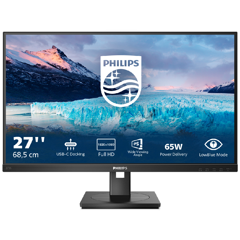 Refurbished Philips 273S1/00 27" LCD IPS Full HD 75Hz 4ms USB-C Docking Height Adjustable Monitor With Speakers