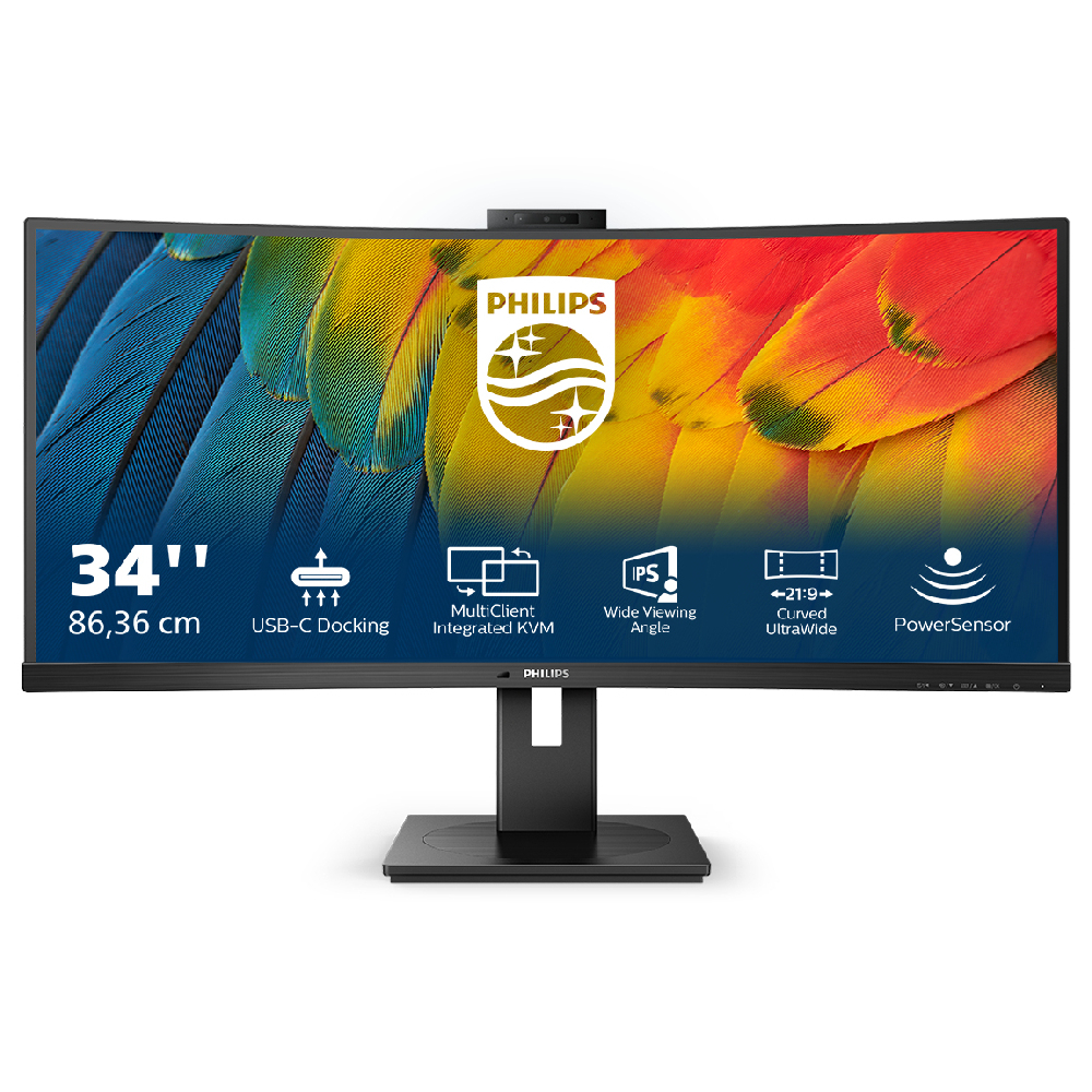 Philips Black Refurbished 34B1u5600ch 34" Va Lcd Wqhd 120Hz Hdmi Displayport Usb-C Height Adjustable Curved Monitor With Speakers