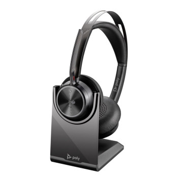 Refurbished Poly Voyager Focus 2-M Hybrid ANC Binaural Microsoft Teams Certified Wireless Headset with Charge Stand - Black