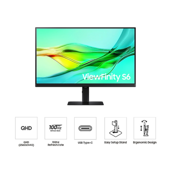 Samsung ViewFinity S6 LS27D600UAUXXU 27" IPS QHD 100Hz 5ms USB-C Height adjustable Monitor